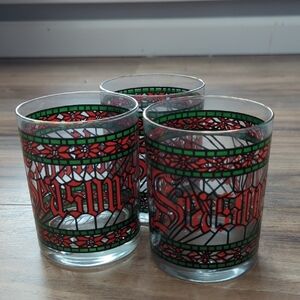 Vintage Houze Seasons Greetings Glasses. Set Of 3.